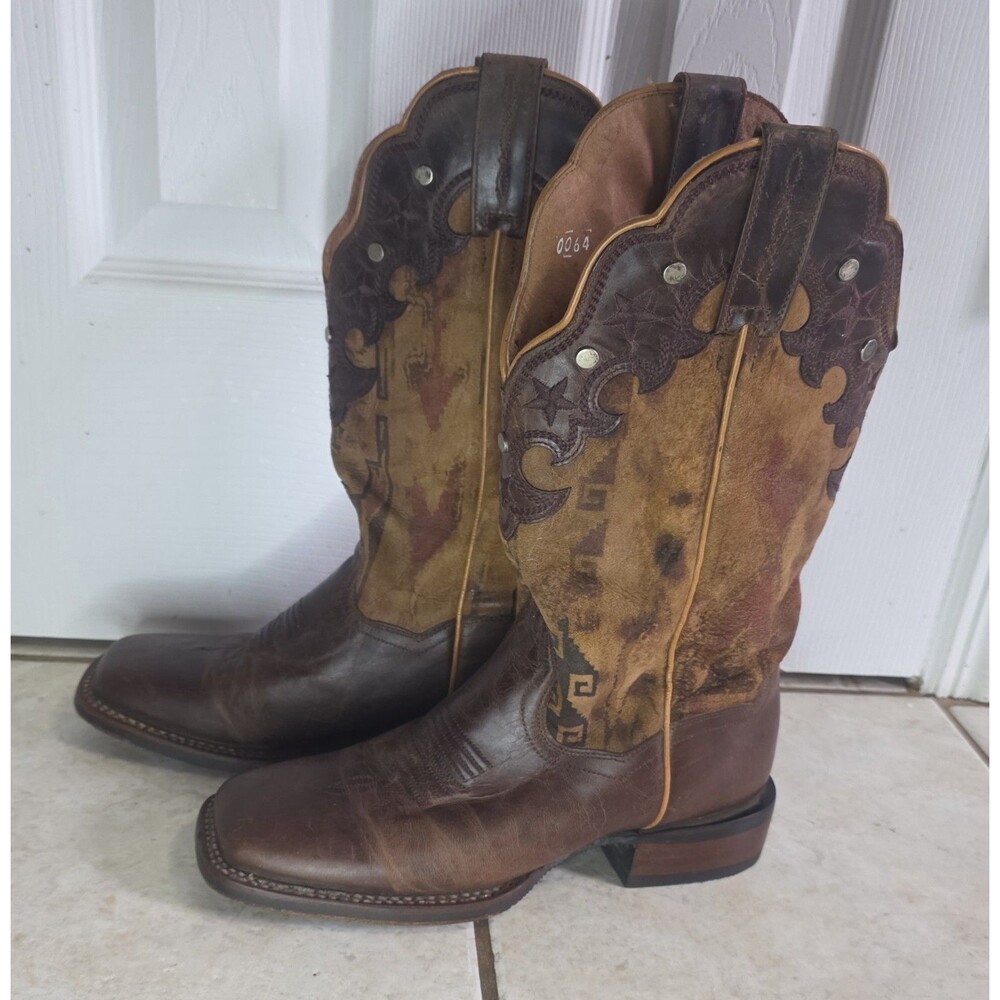 Dan Post Tozi Western Boots Womens 8M Brown Leather Square Toe Aztec DP4641
